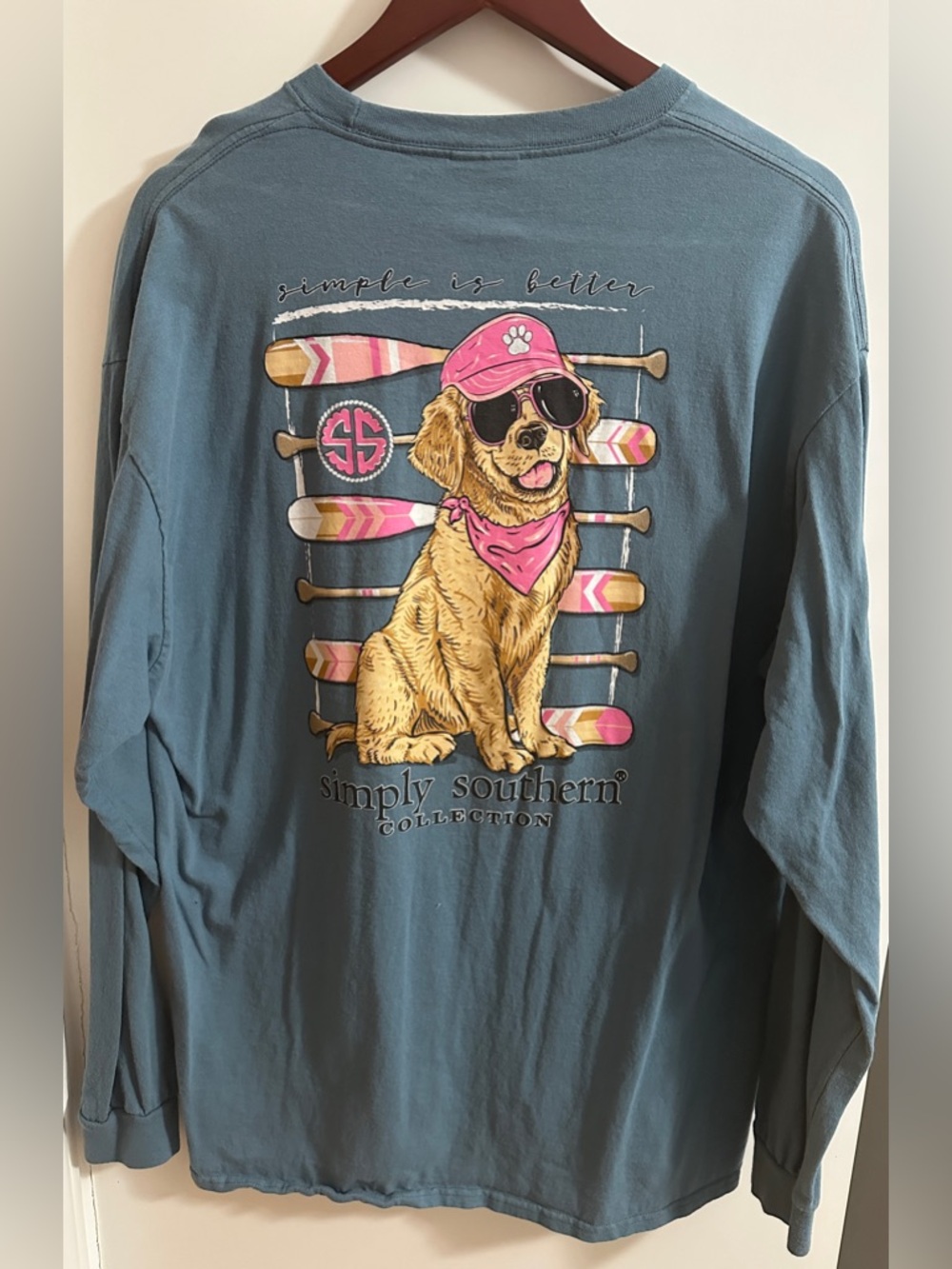 Simply Southern blueish Grey Long Sleeve with Golden Retriever Graphic
